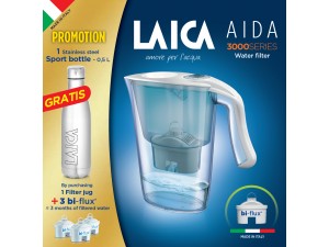 Pachet cana filtranta Laica Aida, trei cartuse, sticla Sport metalica